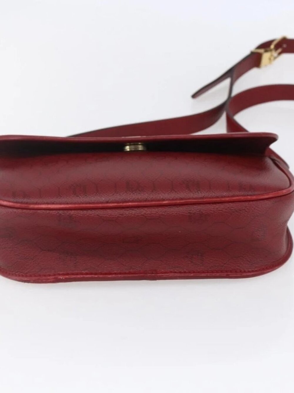 Christian Dior Honeycomb Canvas Shoulder Bag PVC Red Gold Auth - Picture 6 of 15